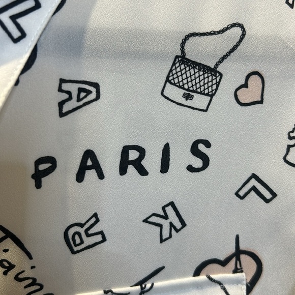 Karl Lagerfeld French Streets Roll Sleeve Button Down Blouse White & Black Sz M - Picture 13 of 17